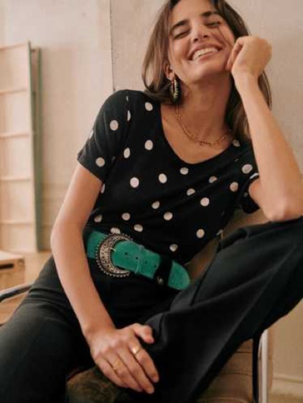 Sezane 100% Linen polka dot top